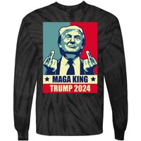 Maga King Trump 2024 Usa Trump Flipping Off American Flag Tie-Dye Long Sleeve Shirt