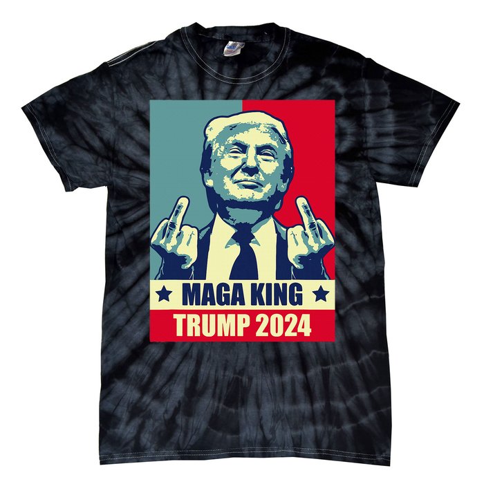 Maga King Trump 2024 Usa Trump Flipping Off American Flag Tie-Dye T-Shirt