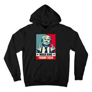 Maga King Trump 2024 Usa Trump Flipping Off American Flag Tall Hoodie