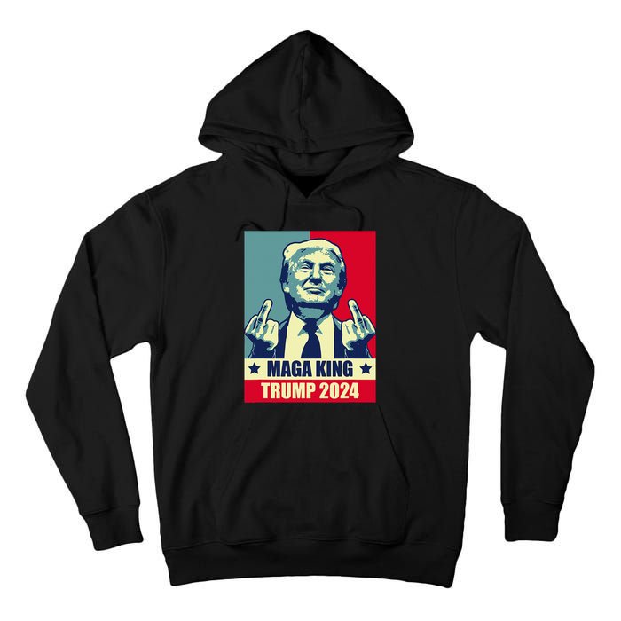 Maga King Trump 2024 Usa Trump Flipping Off American Flag Tall Hoodie