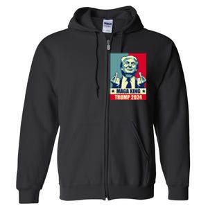 Maga King Trump 2024 Usa Trump Flipping Off American Flag Full Zip Hoodie