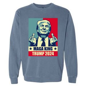 Maga King Trump 2024 Usa Trump Flipping Off American Flag Garment-Dyed Sweatshirt