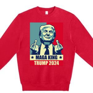 Maga King Trump 2024 Usa Trump Flipping Off American Flag Premium Crewneck Sweatshirt