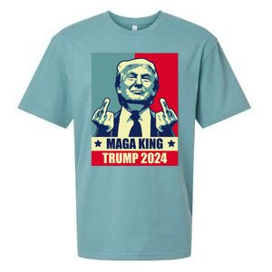 Maga King Trump 2024 Usa Trump Flipping Off American Flag Sueded Cloud Jersey T-Shirt