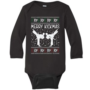 Merry Kickmas Ugly Christmas Karate Jiu Jitsu Martial Gift Baby Long Sleeve Bodysuit