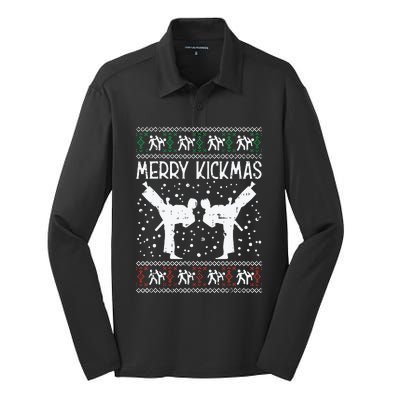 Merry Kickmas Ugly Christmas Karate Jiu Jitsu Martial Gift Silk Touch Performance Long Sleeve Polo