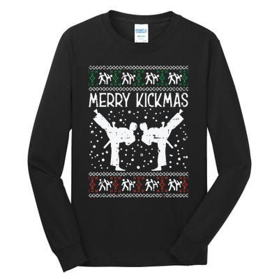 Merry Kickmas Ugly Christmas Karate Jiu Jitsu Martial Gift Tall Long Sleeve T-Shirt