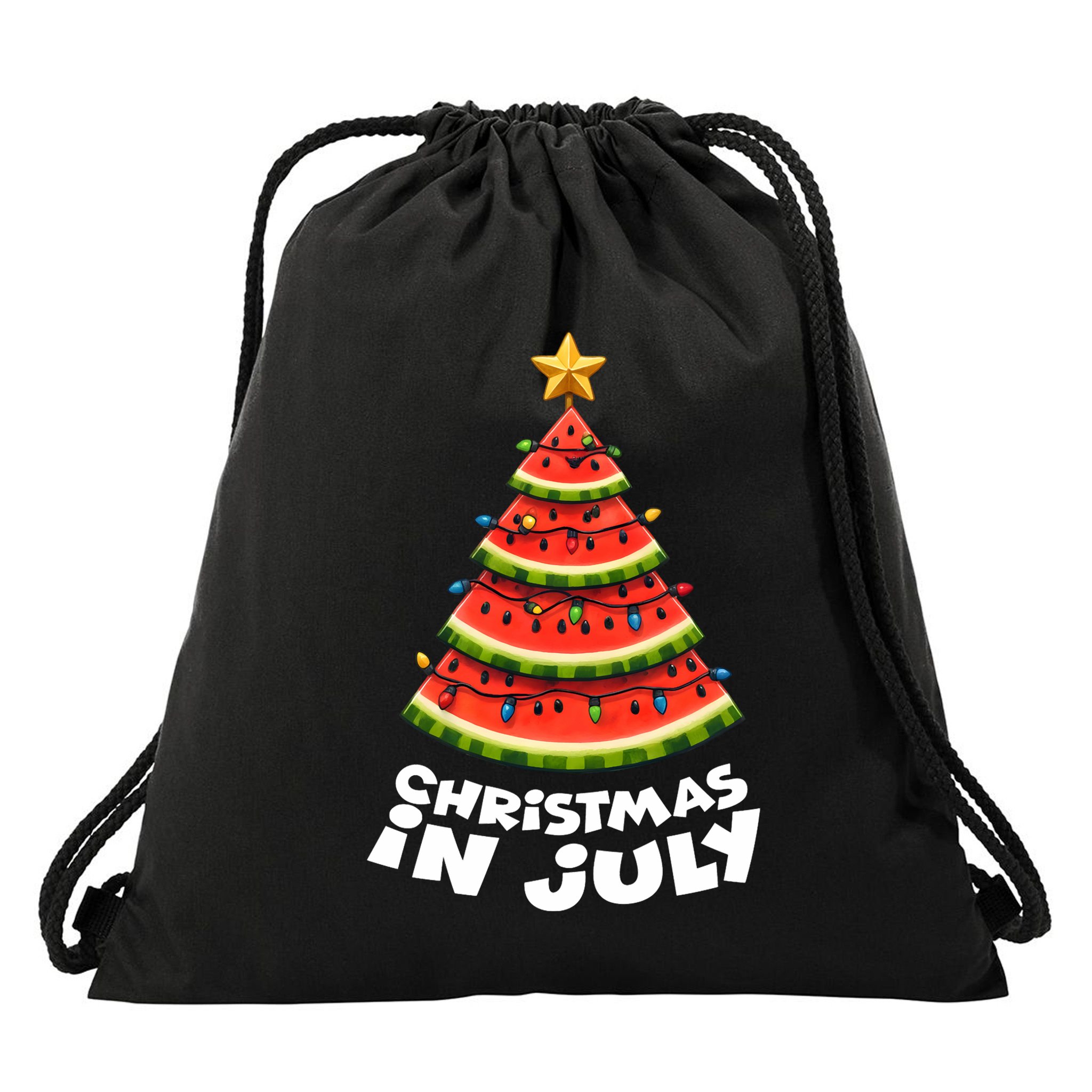 Mele Kalikimaka Water Melon Xmas Tree Christmas In July Long Sleeve Drawstring Bag