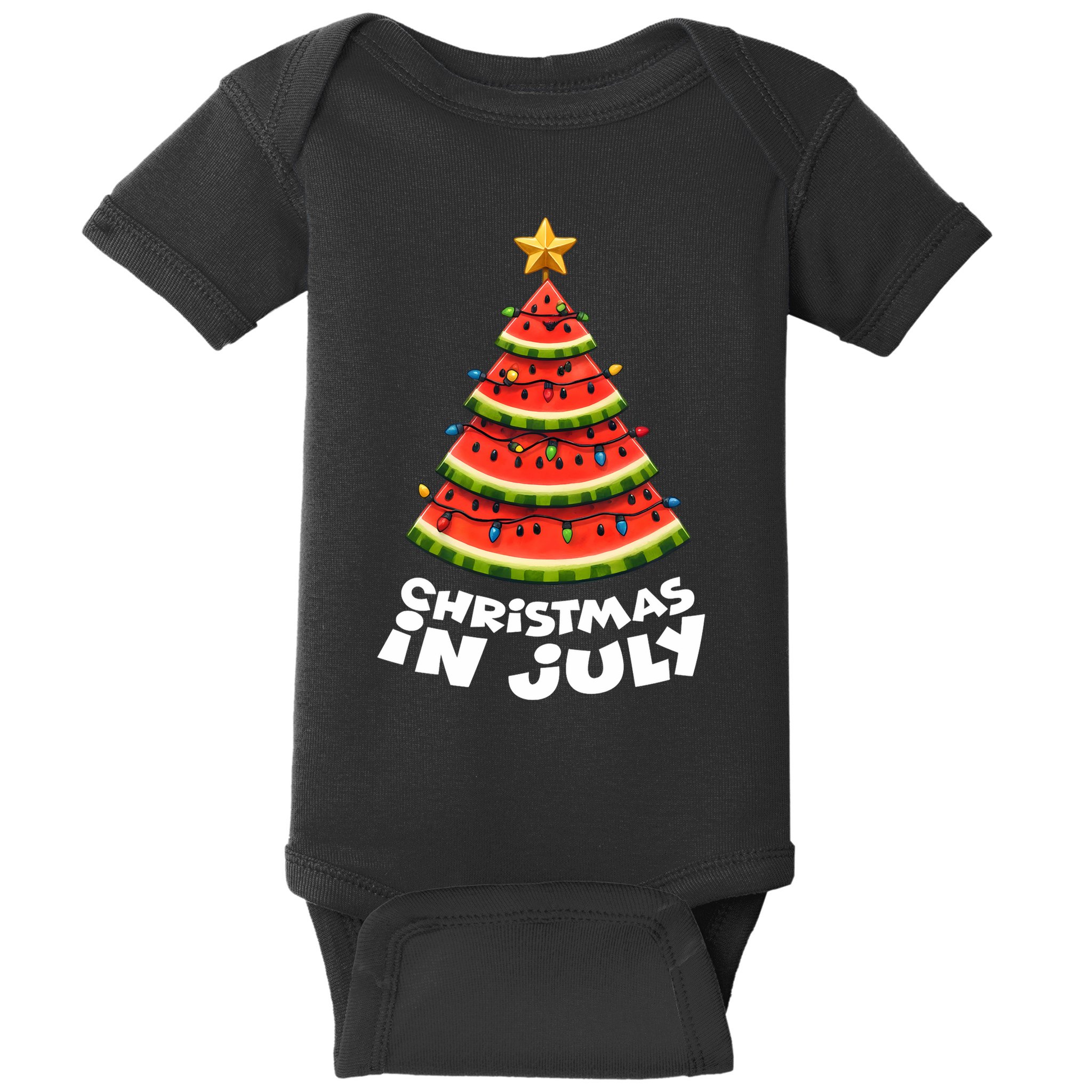 Mele Kalikimaka Water Melon Xmas Tree Christmas In July Long Sleeve Baby Bodysuit