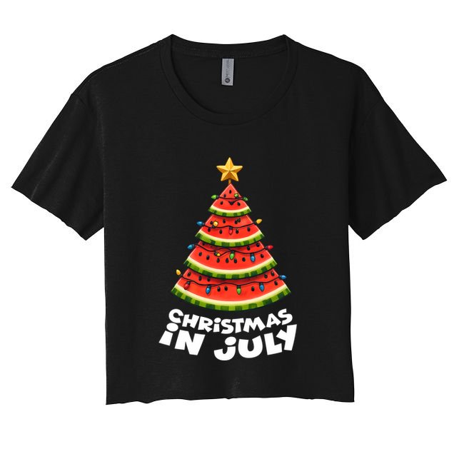 Mele Kalikimaka Water Melon Xmas Tree Christmas In July Long Sleeve Crop Top