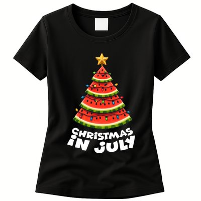 Mele Kalikimaka Water Melon Xmas Tree Christmas In July Womens T-Shirt