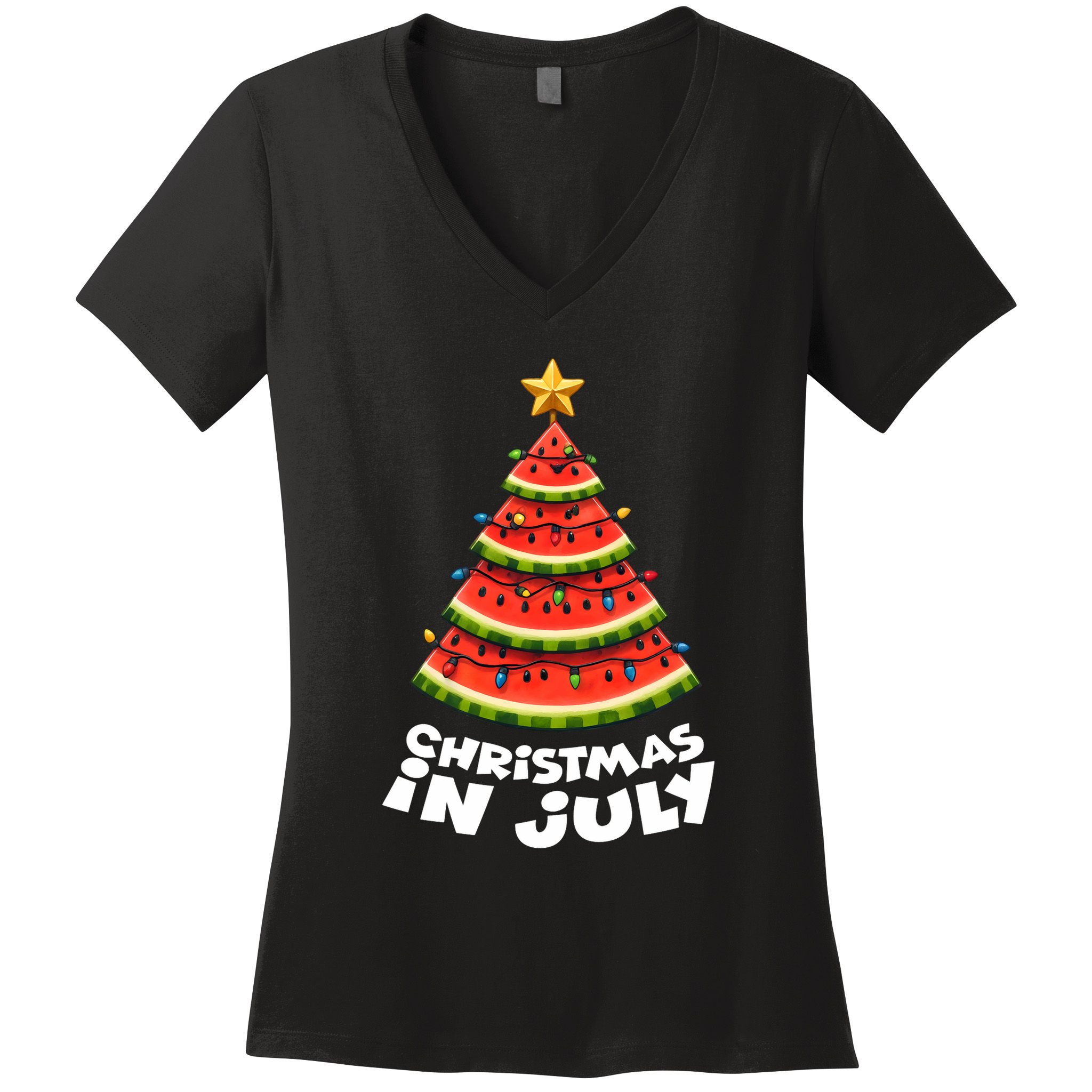 Mele Kalikimaka Water Melon Xmas Tree Christmas In July Women's V-Neck T-Shirt