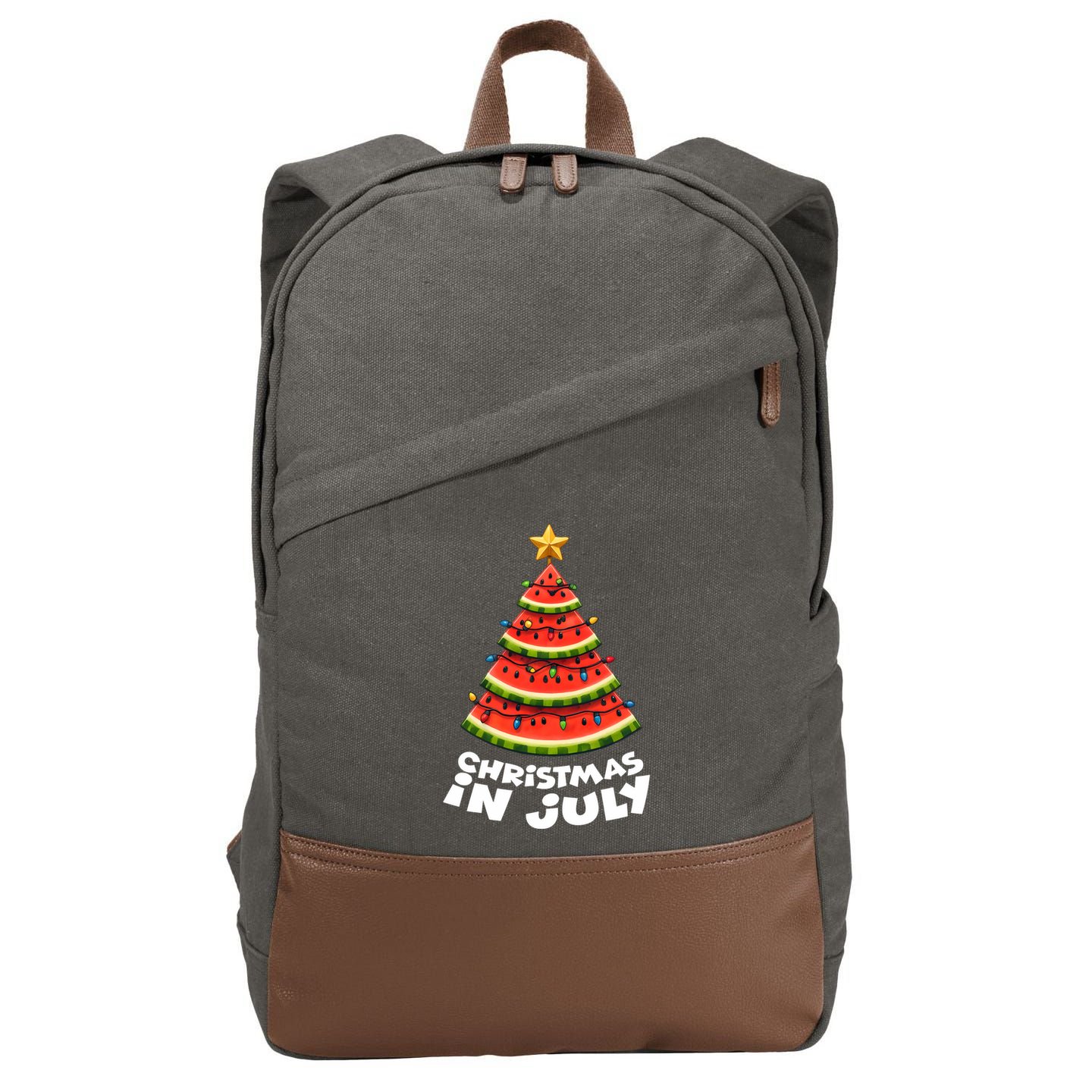 Mele Kalikimaka Water Melon Xmas Tree Christmas In July Long Sleeve Cotton Canvas Backpack