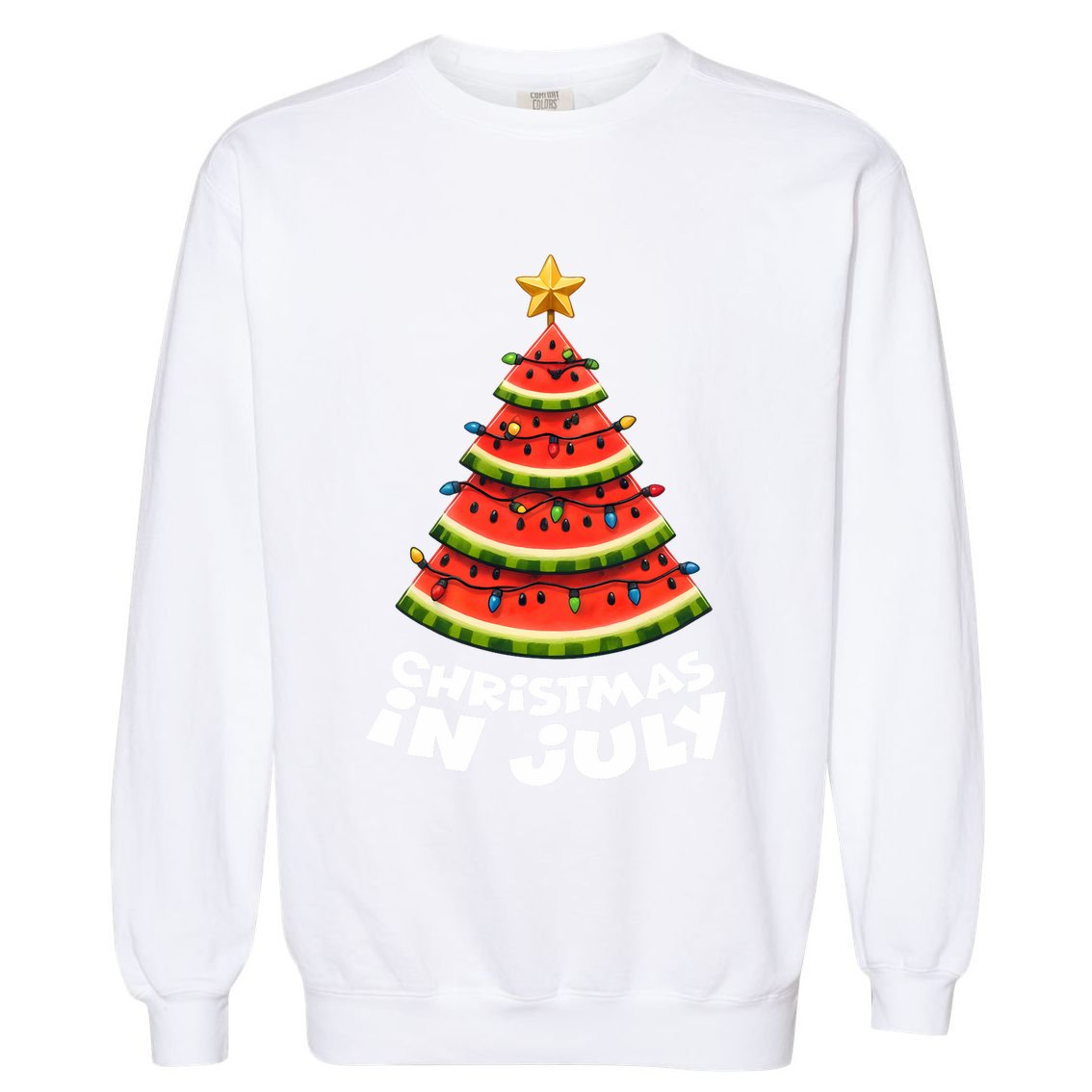 Mele Kalikimaka Water Melon Xmas Tree Christmas In July Long Sleeve Garment-Dyed Sweatshirt