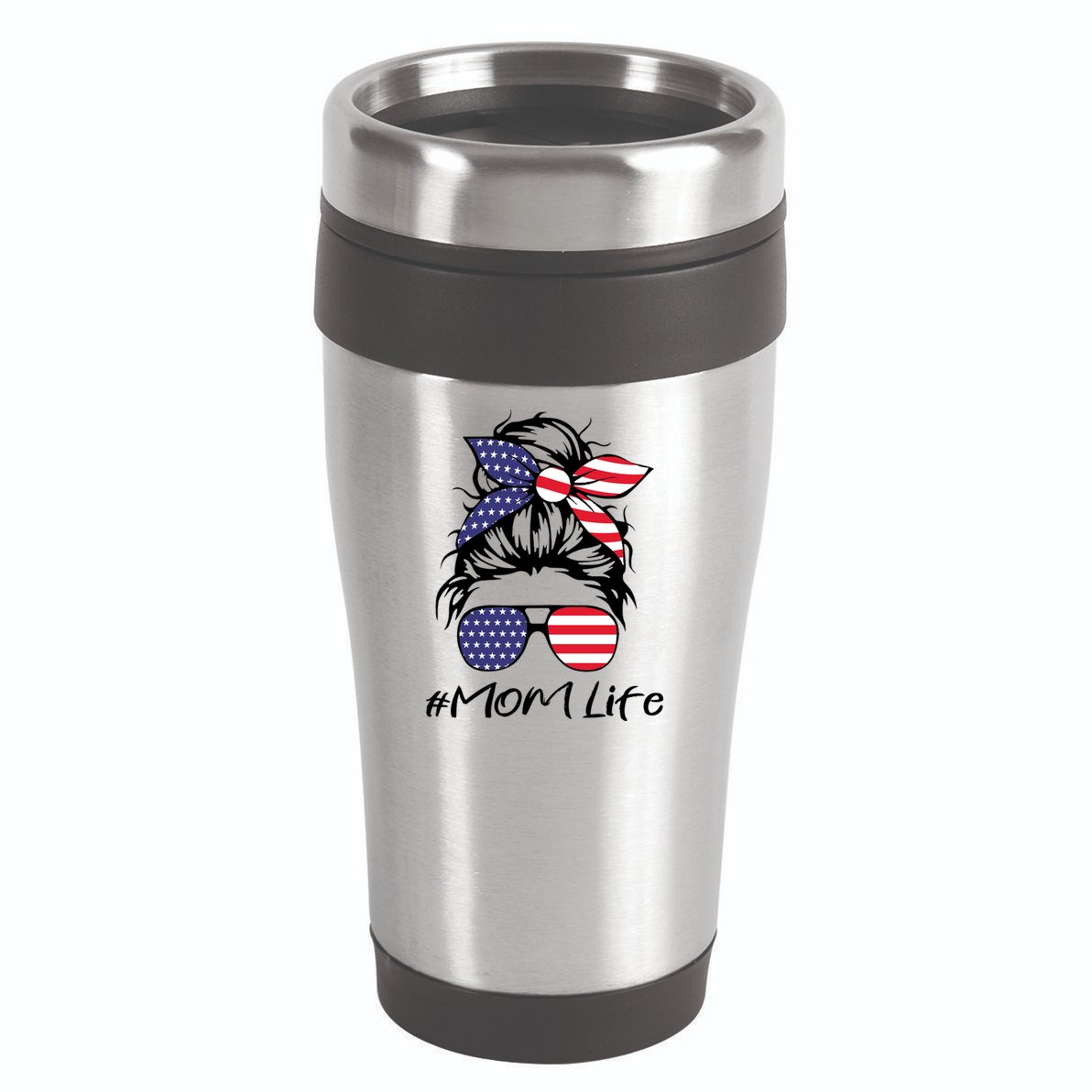 Mom Life 4th Of July Gifts For Mommy Wife Womens 4th Of July Mom Life Messy Bun 16oz Travel Tumbler