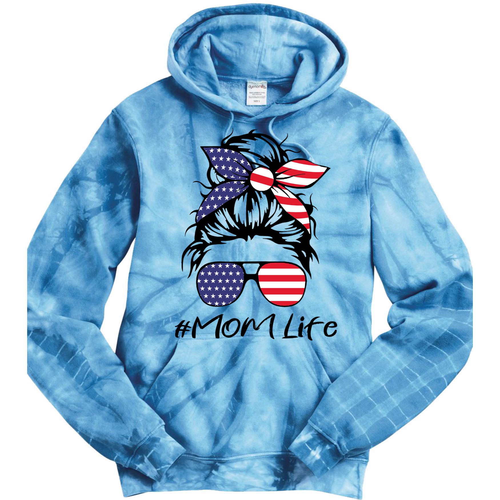 Mom Life 4th Of July Gifts For Mommy Wife Womens 4th Of July Mom Life Messy Bun Tie Dye Hoodie