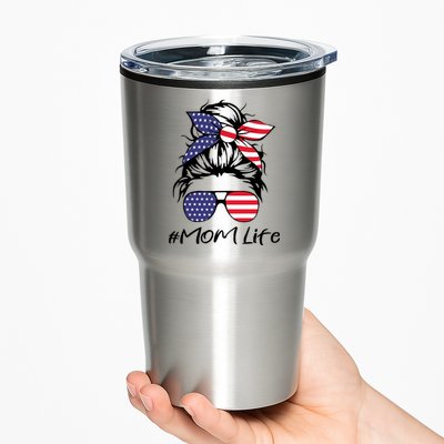 Mom Life 4th Of July Gifts For Mommy Wife Womens 4th Of July Mom Life Messy Bun Tumbler