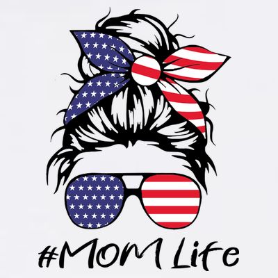 Mom Life 4th Of July Gifts For Mommy Wife Womens 4th Of July Mom Life Messy Bun T-Shirt
