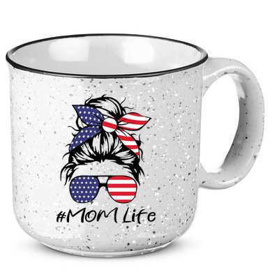 Mom Life 4th Of July Gifts For Mommy Wife Womens 4th Of July Mom Life Messy Bun 15oz Campfire Ceramic Mug