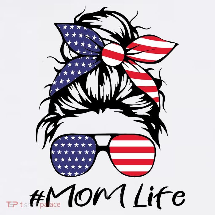 Mom Life 4th Of July Gifts For Mommy Wife Womens 4th Of July Mom Life Messy Bun Tank Top