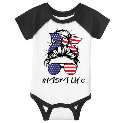 Mom Life 4th Of July Gifts For Mommy Wife Womens 4th Of July Mom Life Messy Bun Infant Baby Jersey Bodysuit
