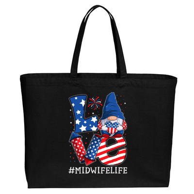 Midwife Love 4th Of July Gnome Usa Patriotic Gift Cotton Canvas Jumbo Tote