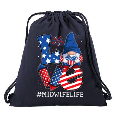 Midwife Love 4th Of July Gnome Usa Patriotic Gift Drawstring Bag