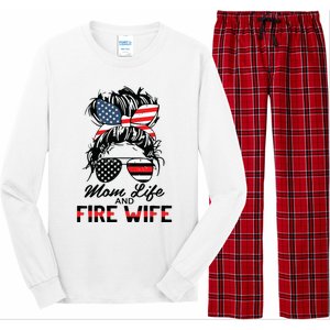 Mom Life And Fire Wife Firefighter American Flag 4th Of July Long Sleeve Pajama Set