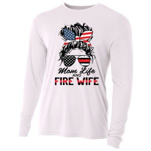 Mom Life And Fire Wife Firefighter American Flag 4th Of July Cooling Performance Long Sleeve Crew