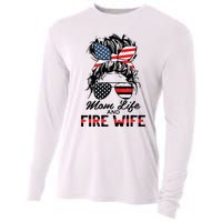 Mom Life And Fire Wife Firefighter American Flag 4th Of July Cooling Performance Long Sleeve Crew