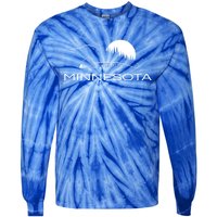 Minnesota Loon And Trees In Moonlight Gift Tie-Dye Long Sleeve Shirt