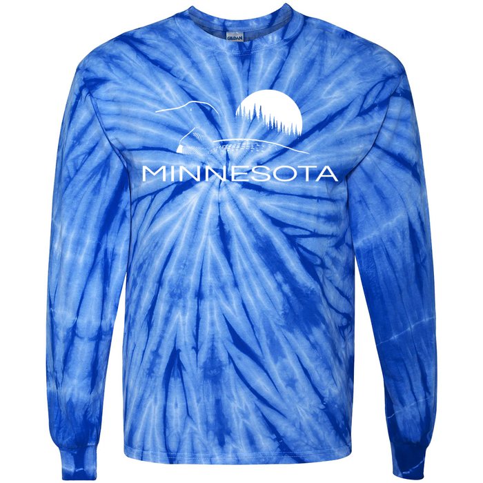 Minnesota Loon And Trees In Moonlight Gift Tie-Dye Long Sleeve Shirt