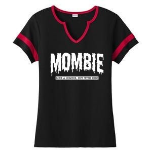 Mombie Like A Zombie But With Kids Funny Halloween Mom Ladies Halftime Notch Neck Tee