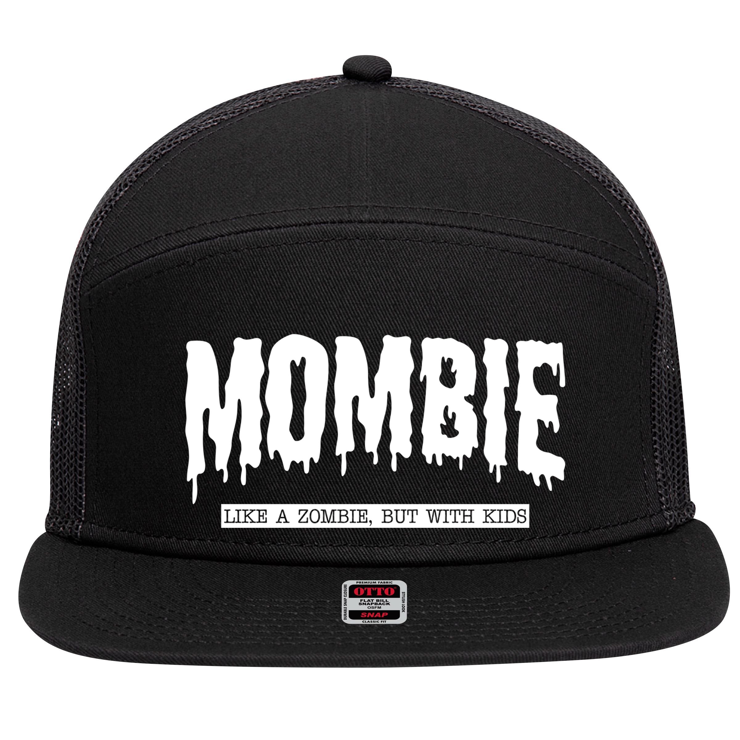 Mombie Like A Zombie But With Kids Funny Halloween Mom 7 Panel Mesh Trucker Snapback Hat