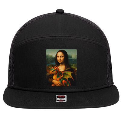 Mona Lisa And Her Pet Dragon 7 Panel Mesh Trucker Snapback Hat