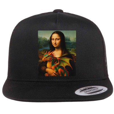 Mona Lisa And Her Pet Dragon Flat Bill Trucker Hat