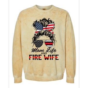 Mom Life And Fire Wife Firefighter American Flag 4th Of July Colorblast Crewneck Sweatshirt