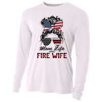 Mom Life And Fire Wife Firefighter American Flag 4th Of July Cooling Performance Long Sleeve Crew