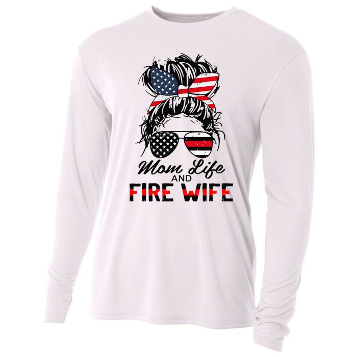 Mom Life And Fire Wife Firefighter American Flag 4th Of July Cooling Performance Long Sleeve Crew