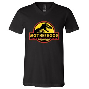 Motherhood Like A Walk In The Park Funny Mother's V-Neck T-Shirt