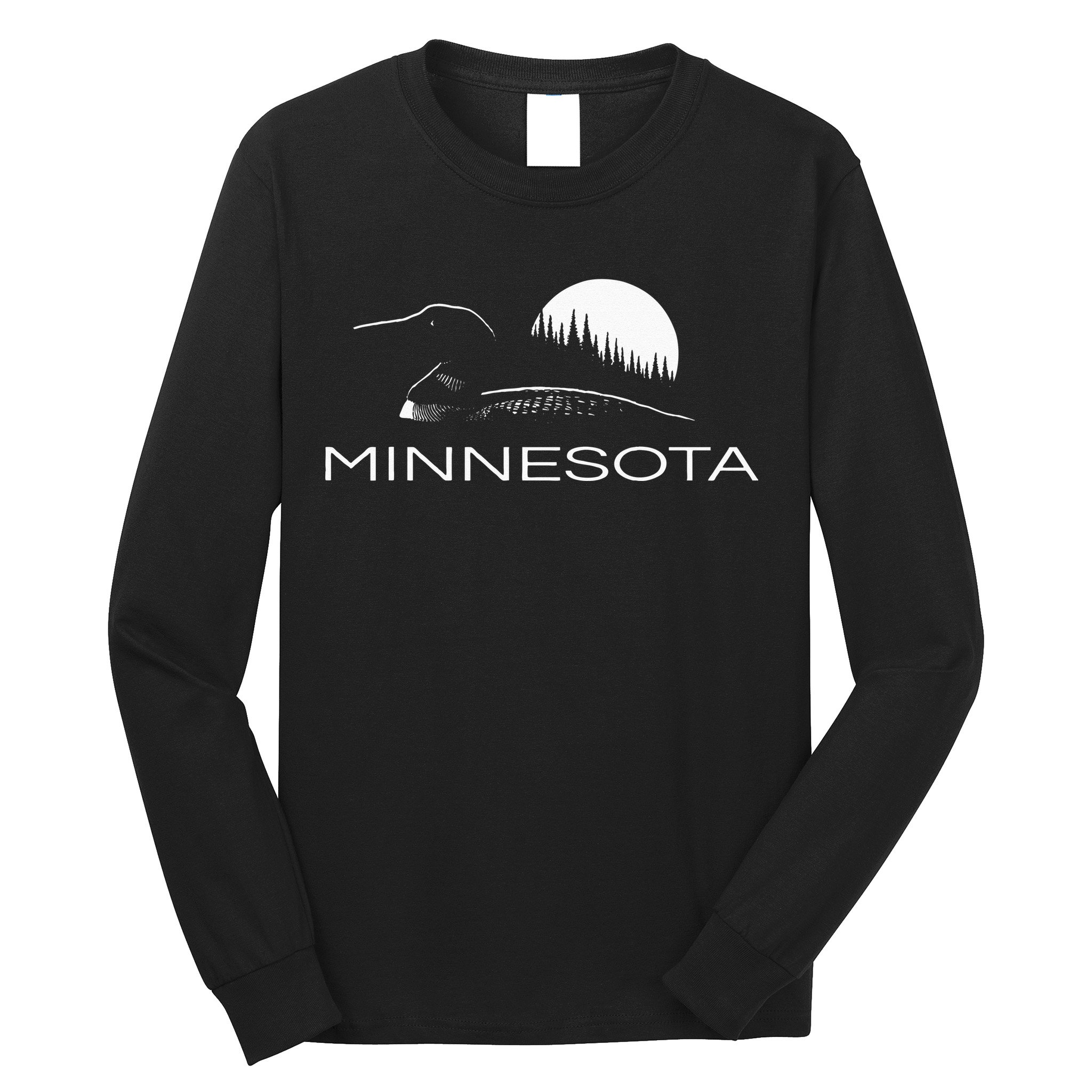 Minnesota Loon And Trees In Moonlight Long Sleeve Shirt