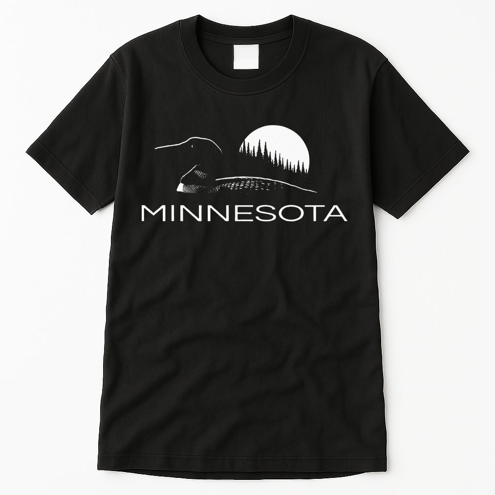 Minnesota Loon And Trees In Moonlight Tall T-Shirt