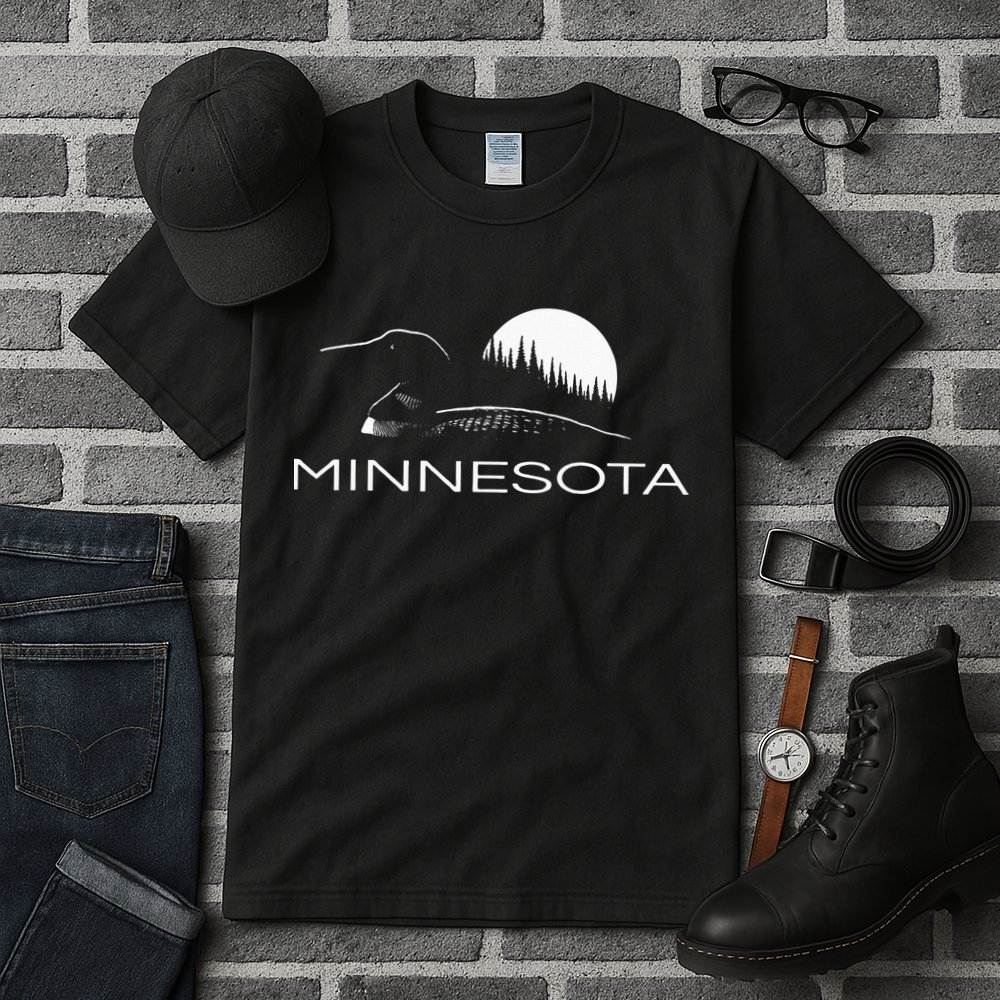 Minnesota Loon And Trees In Moonlight Tall T-Shirt