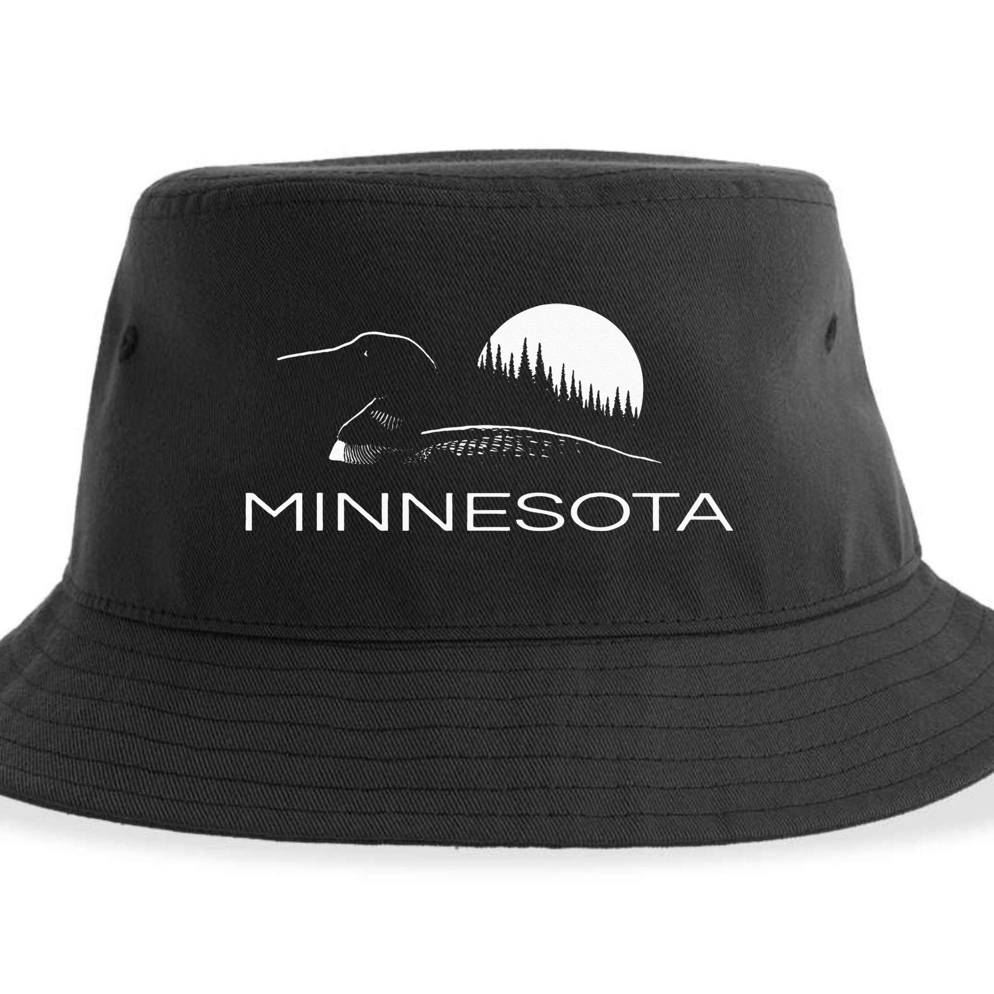 Minnesota Loon And Trees In Moonlight Sustainable Bucket Hat