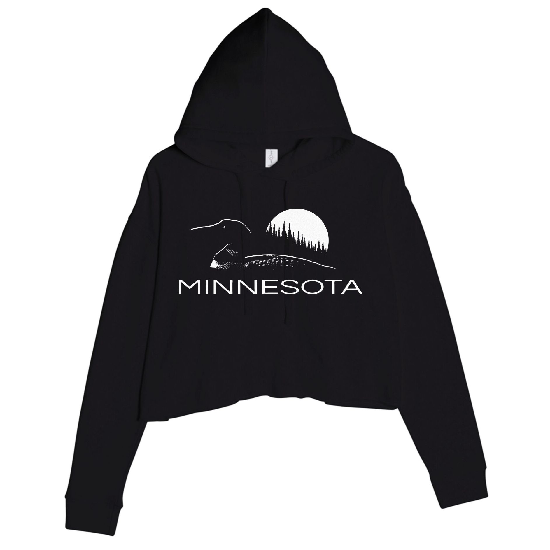 Minnesota Loon And Trees In Moonlight Crop Fleece Hoodie