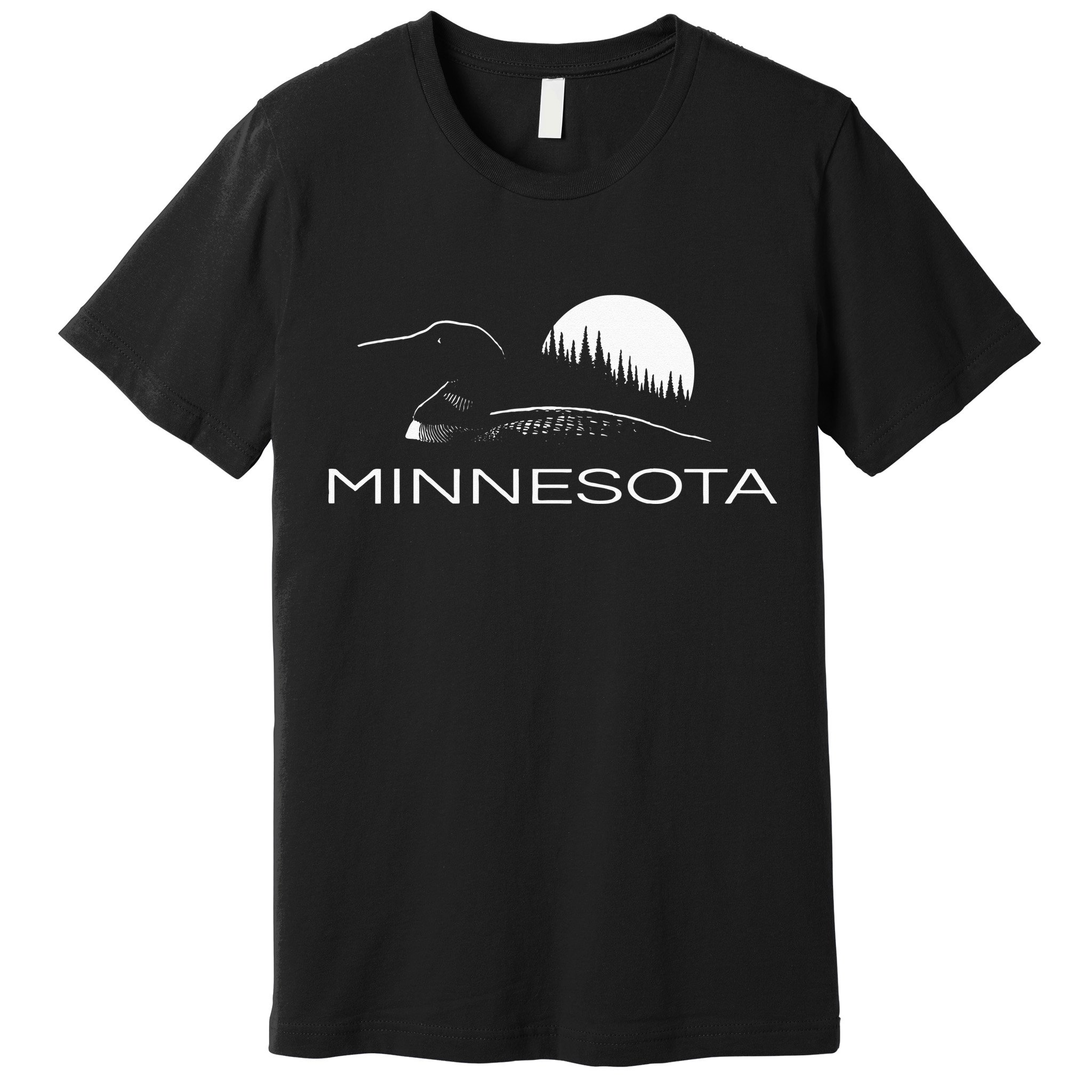 Minnesota Loon And Trees In Moonlight Premium T-Shirt