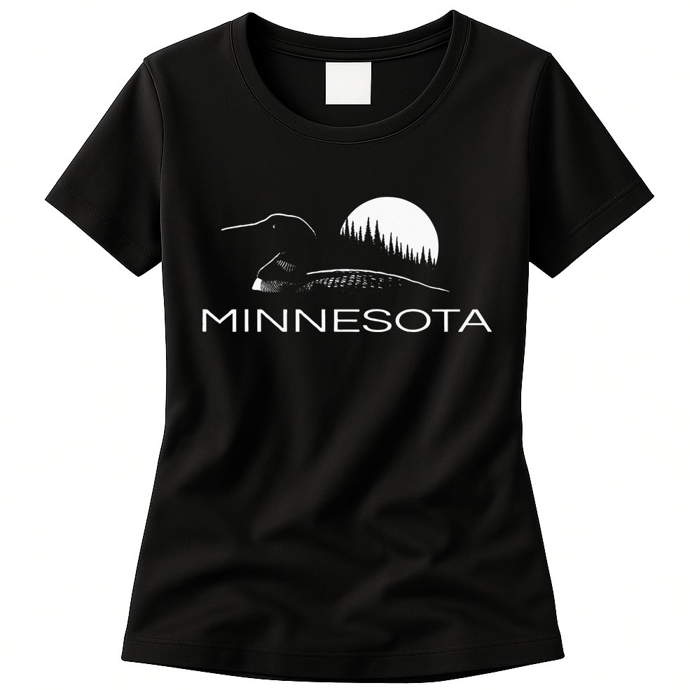 Minnesota Loon And Trees In Moonlight Womens T-Shirt