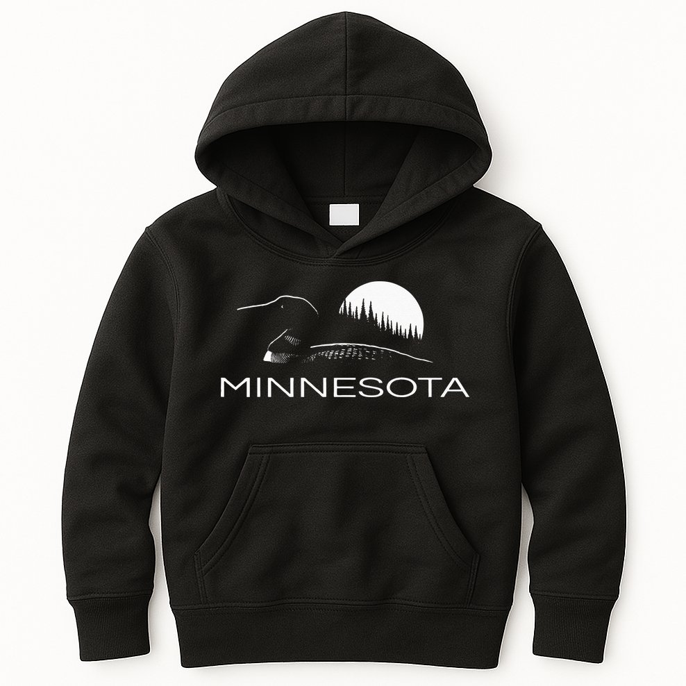 Minnesota Loon And Trees In Moonlight Kids Hoodie