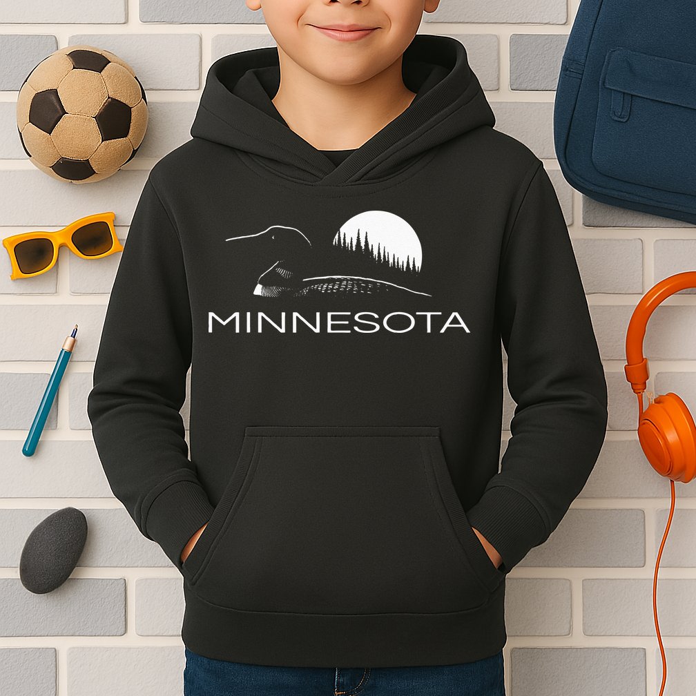 Minnesota Loon And Trees In Moonlight Kids Hoodie