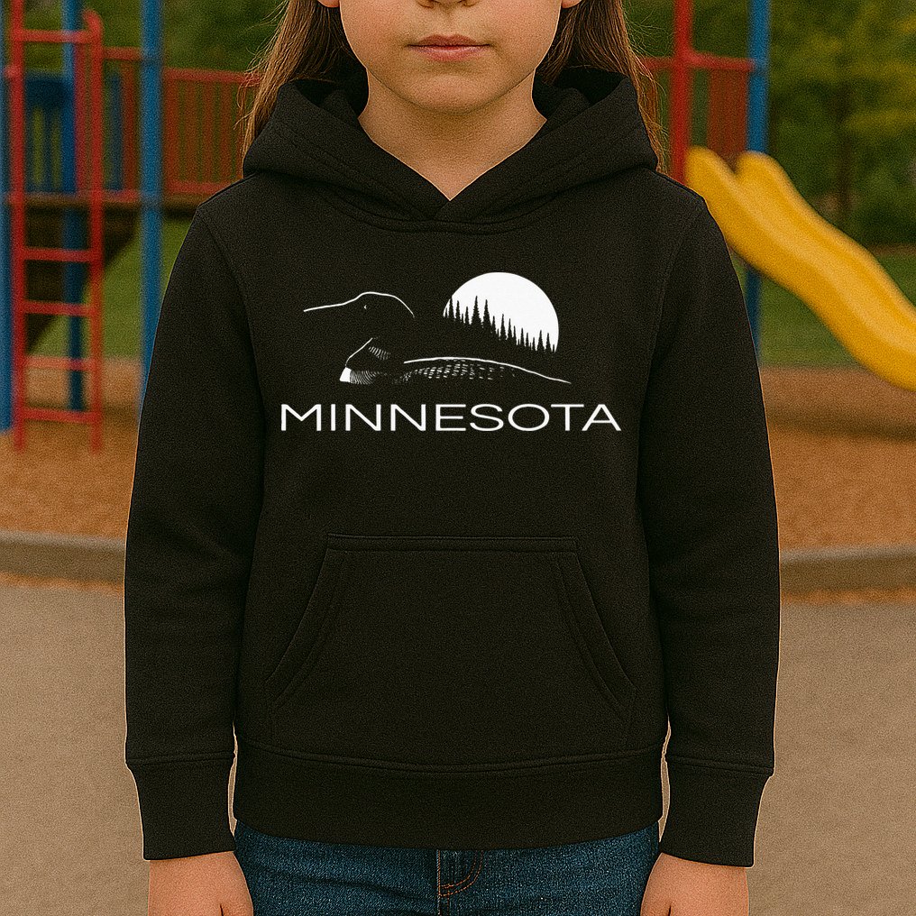 Minnesota Loon And Trees In Moonlight Kids Hoodie
